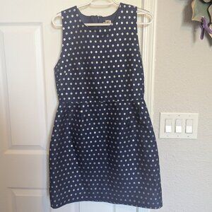 J. Crew Navy and Silver Polka Dot Sheath | 12 | EUC | Silk Cotton Blend!